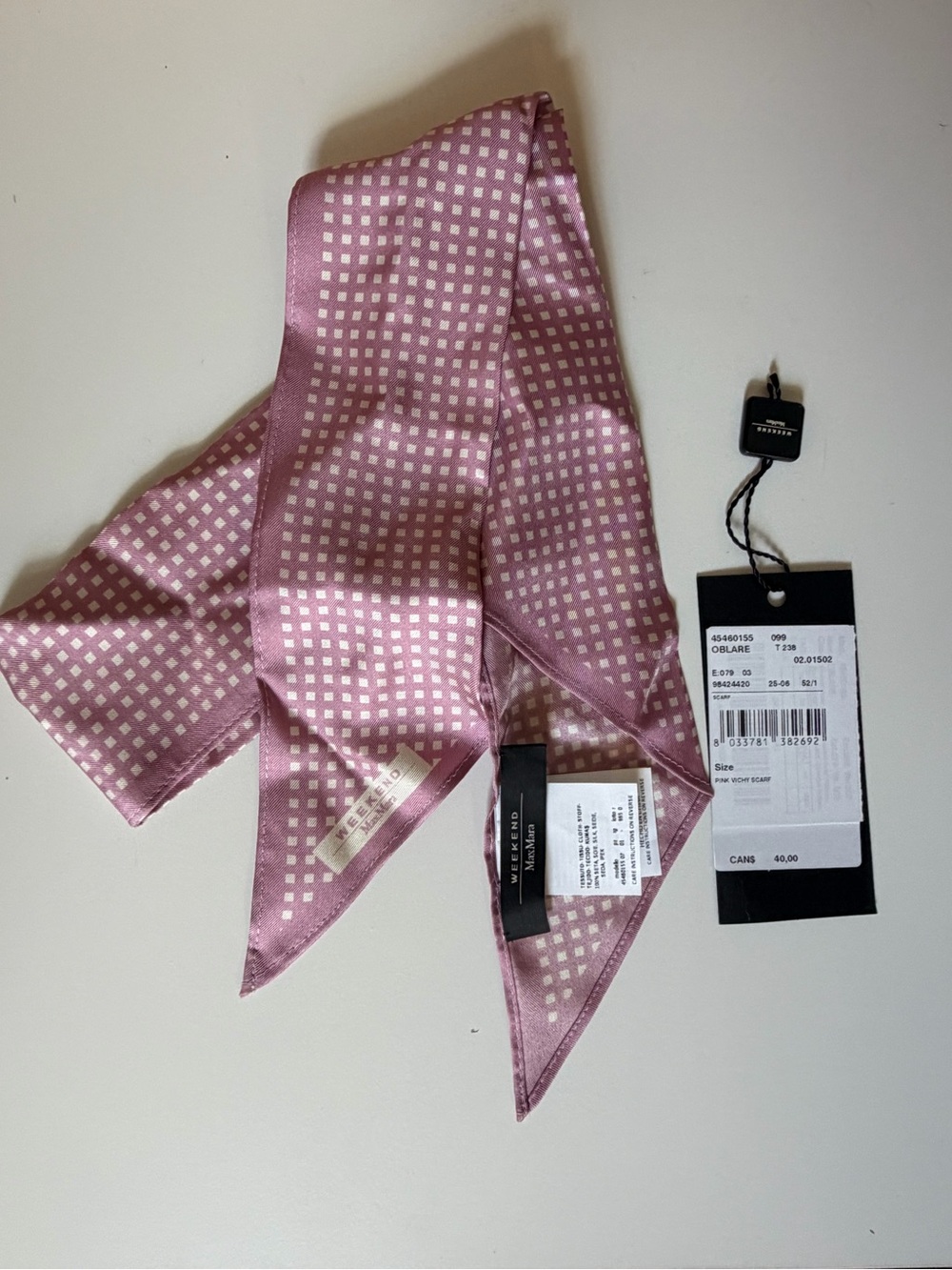 Weekend Max Mara Pink Cream Silk Scarf Twilly BNWT